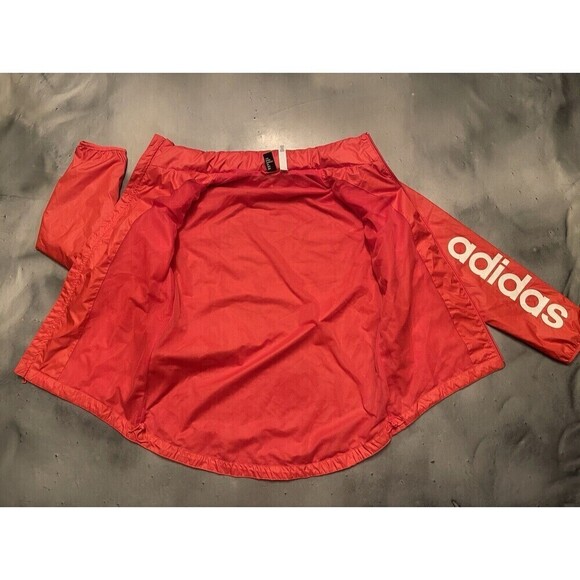Adidas Women’s Essentials Linear Windbreaker Jacket Sz M Pink Spell Out Logo - Picture 3 of 8